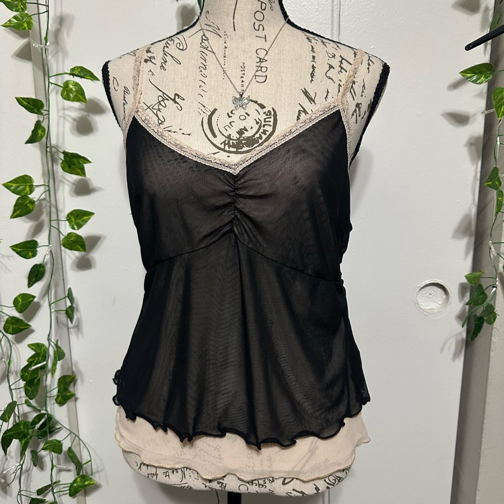 Black and Cream Sheer Camisole Top